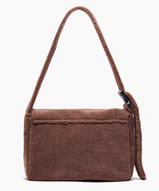 Letter Embroidered Fuzzy Tote Bag With Adjustable Strap - Perfect For Fall And Winter Brown