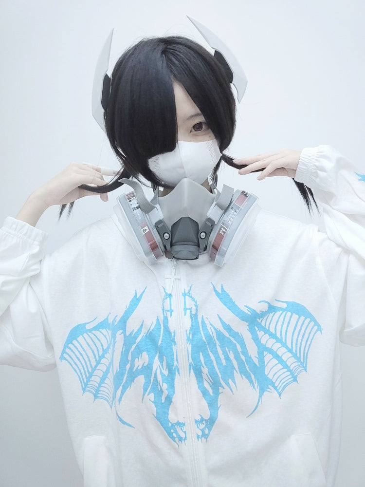 ホワイト ブラック ブルー 日焼け防止 Y2K フード付きジャケット