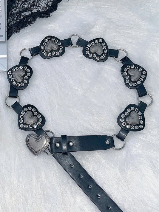 Belt Decorated Y2K Glamorous PU Waist Heart-shaped Black Studs