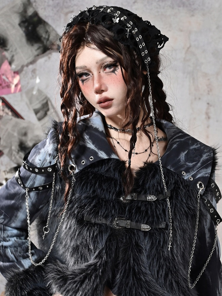 Grunge Punk Rock Schwarze Nieten Mesh Dreieckstuch KC Kreuz Charms Kettendetail