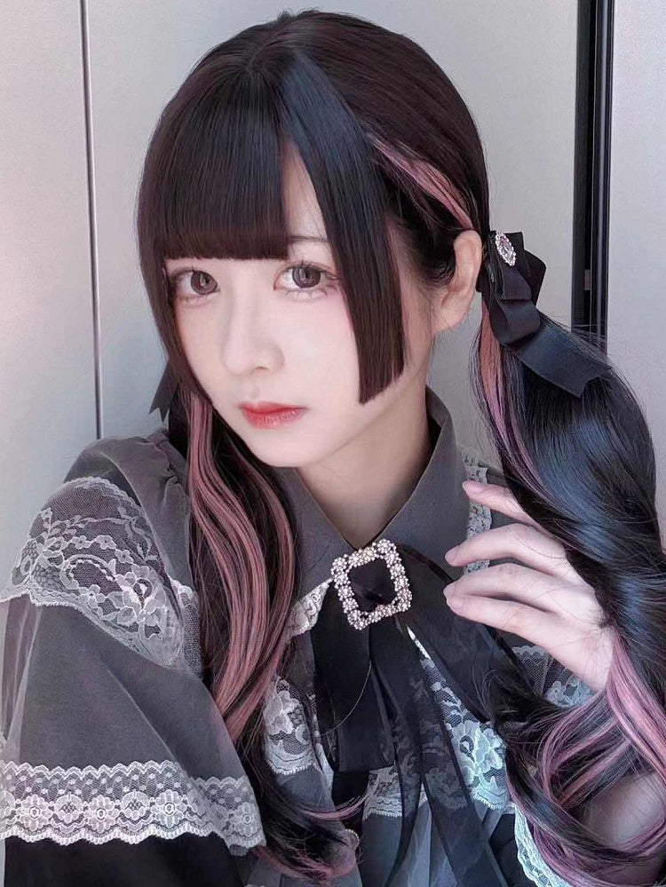 Pink Black Wig And Wavy Length Air 65CM Highlight With Bangs