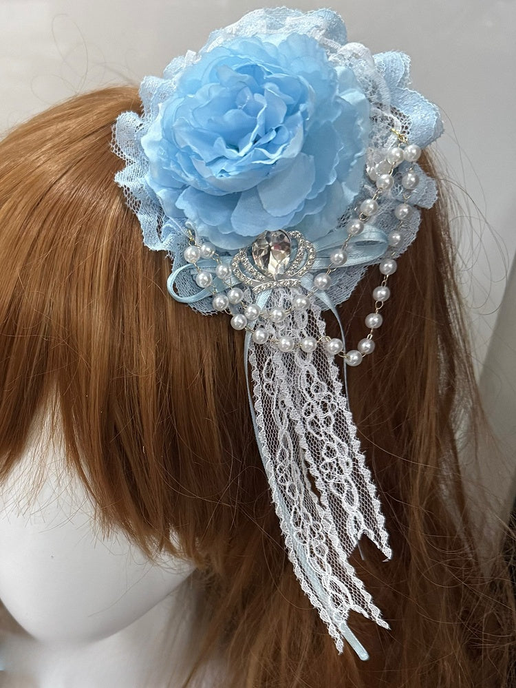 Rhinestone Hairclip Floral Beaded Blue Decorated Charm Crown