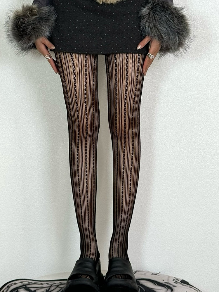 Tights Wasteland Striped Brown/Black/White/Gray Pattern Punk