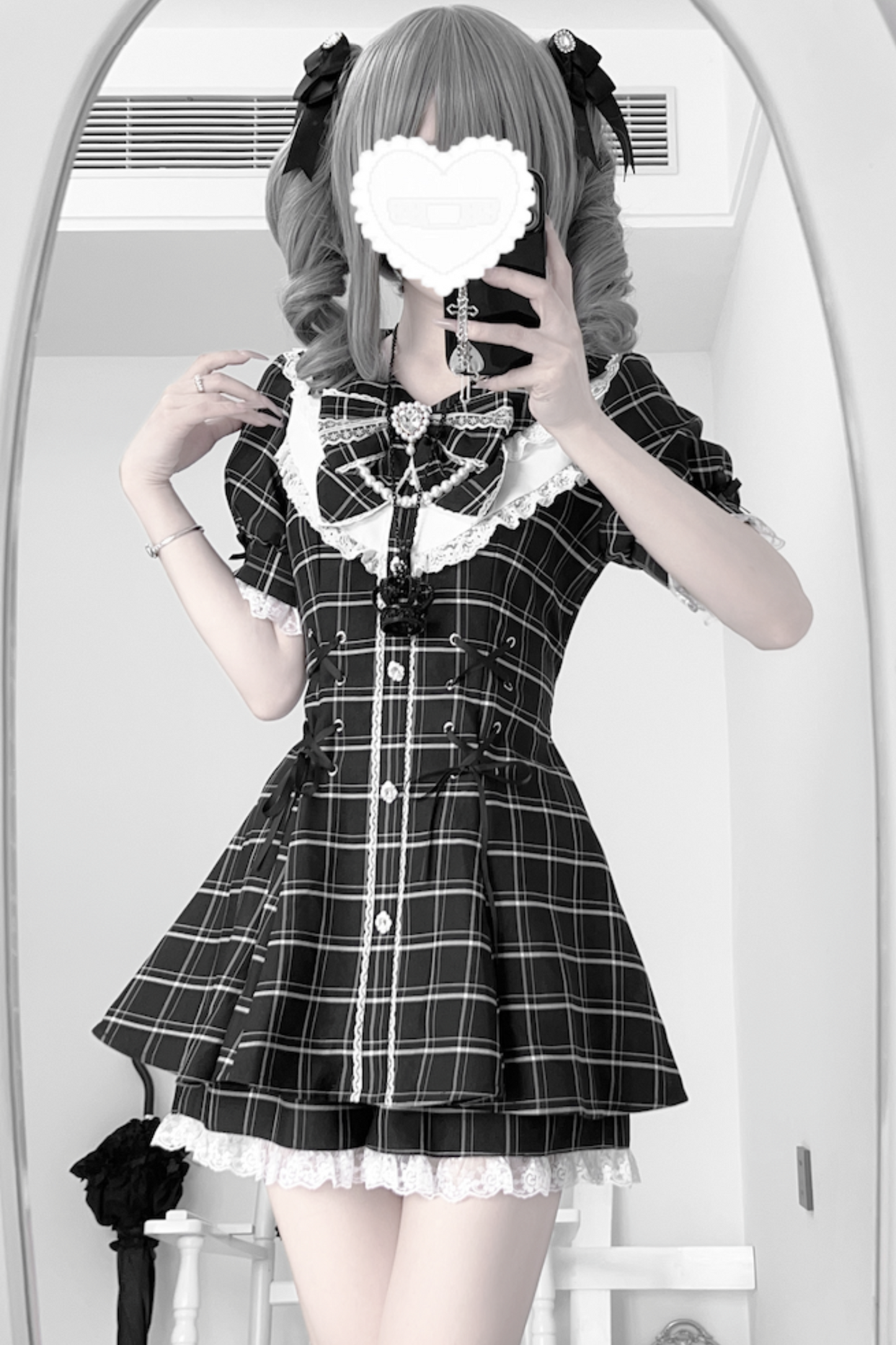 puff sleeve pants Ribbon top inner +