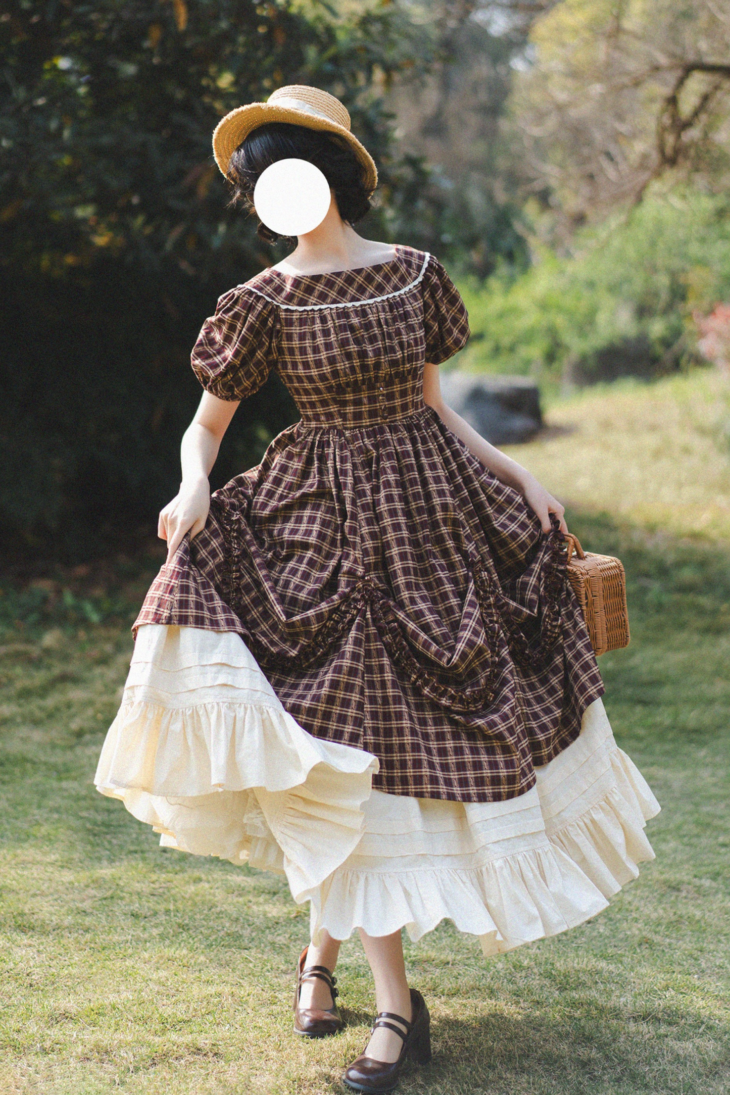 Check Retro Word Lolita Petticoat Dress Forest +