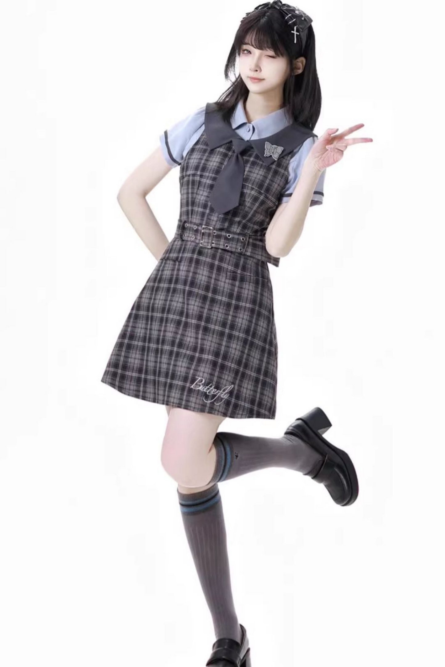 + College short suspender dress bshirt skirt