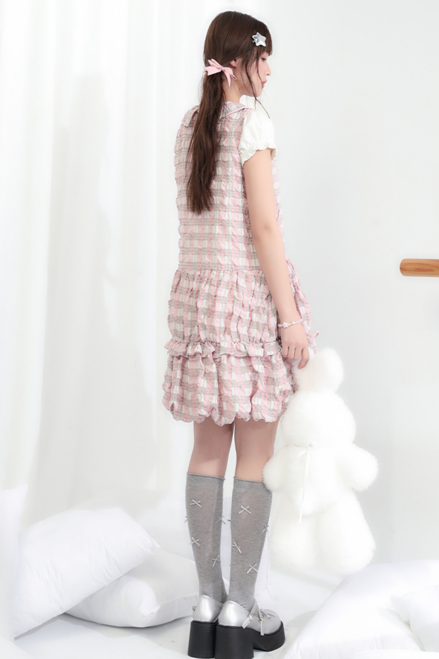 Ruffle Girly Color Sleeve Block Sweet Dress