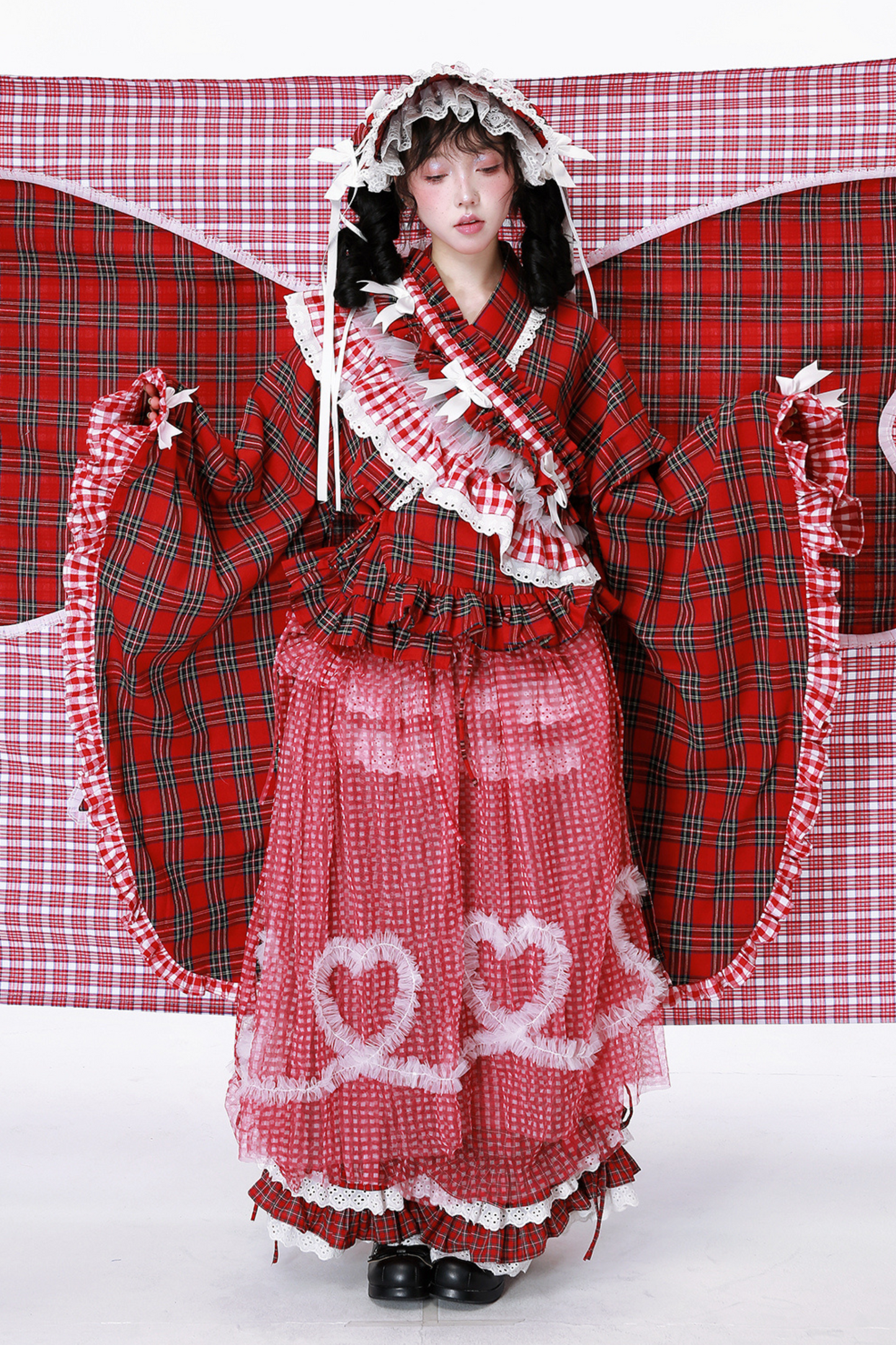 Kimono-style Retro Check Top