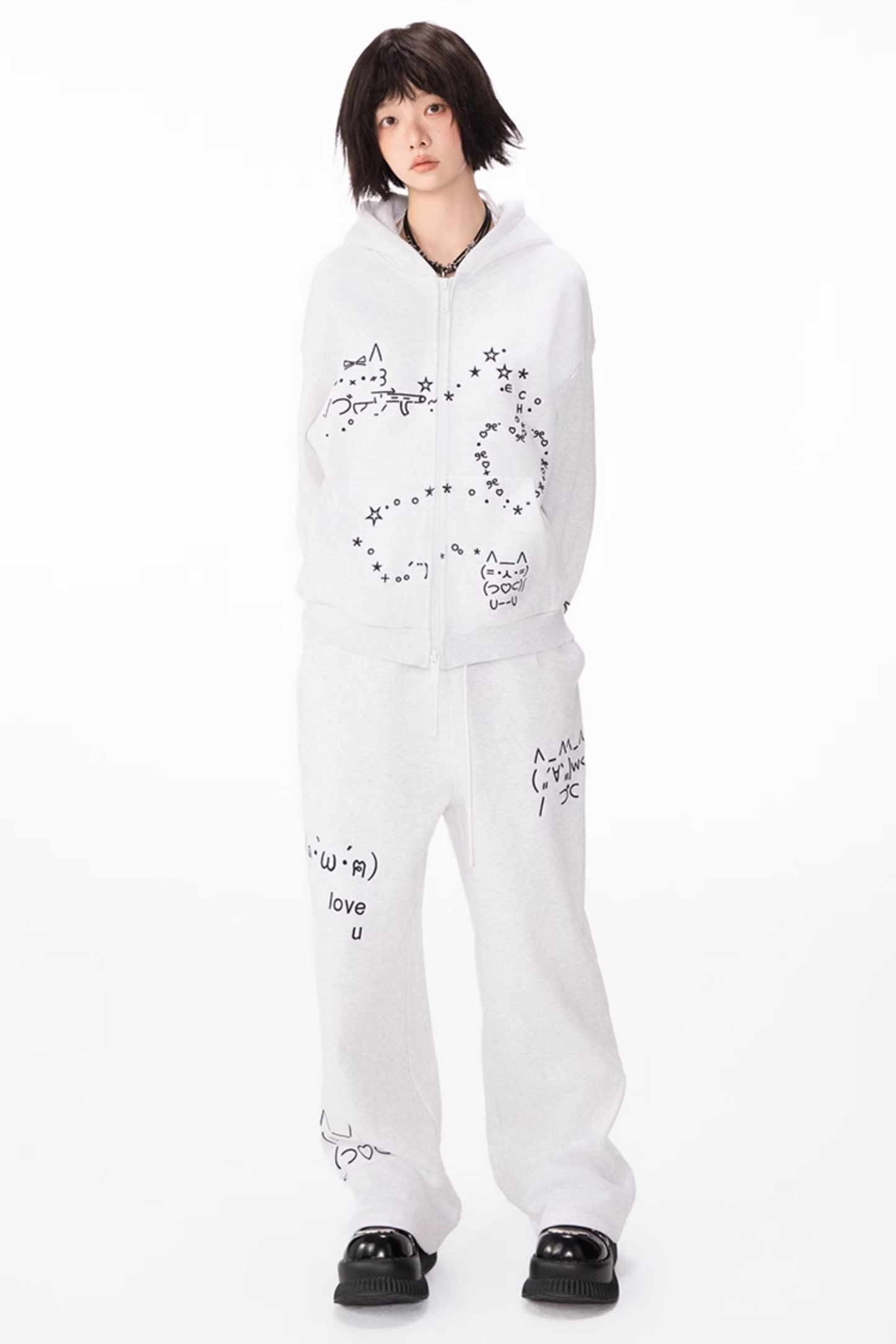 Computer Leg + Straight Hooded Sweatpants Boa Hoodie