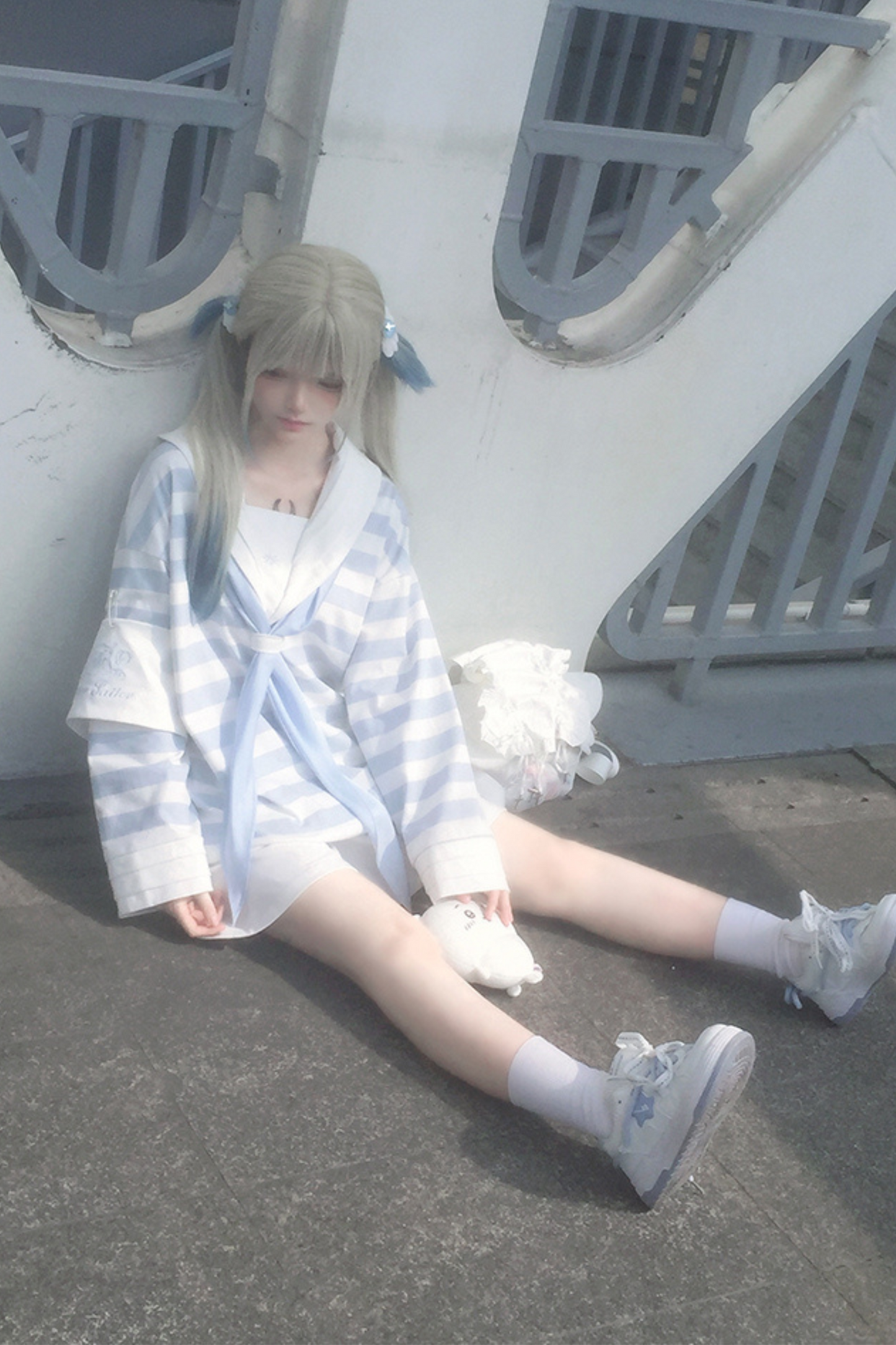 Sailor Neighborhood👼 Reserved Pants Subculture Tops Striped Collar Half Angel + Item