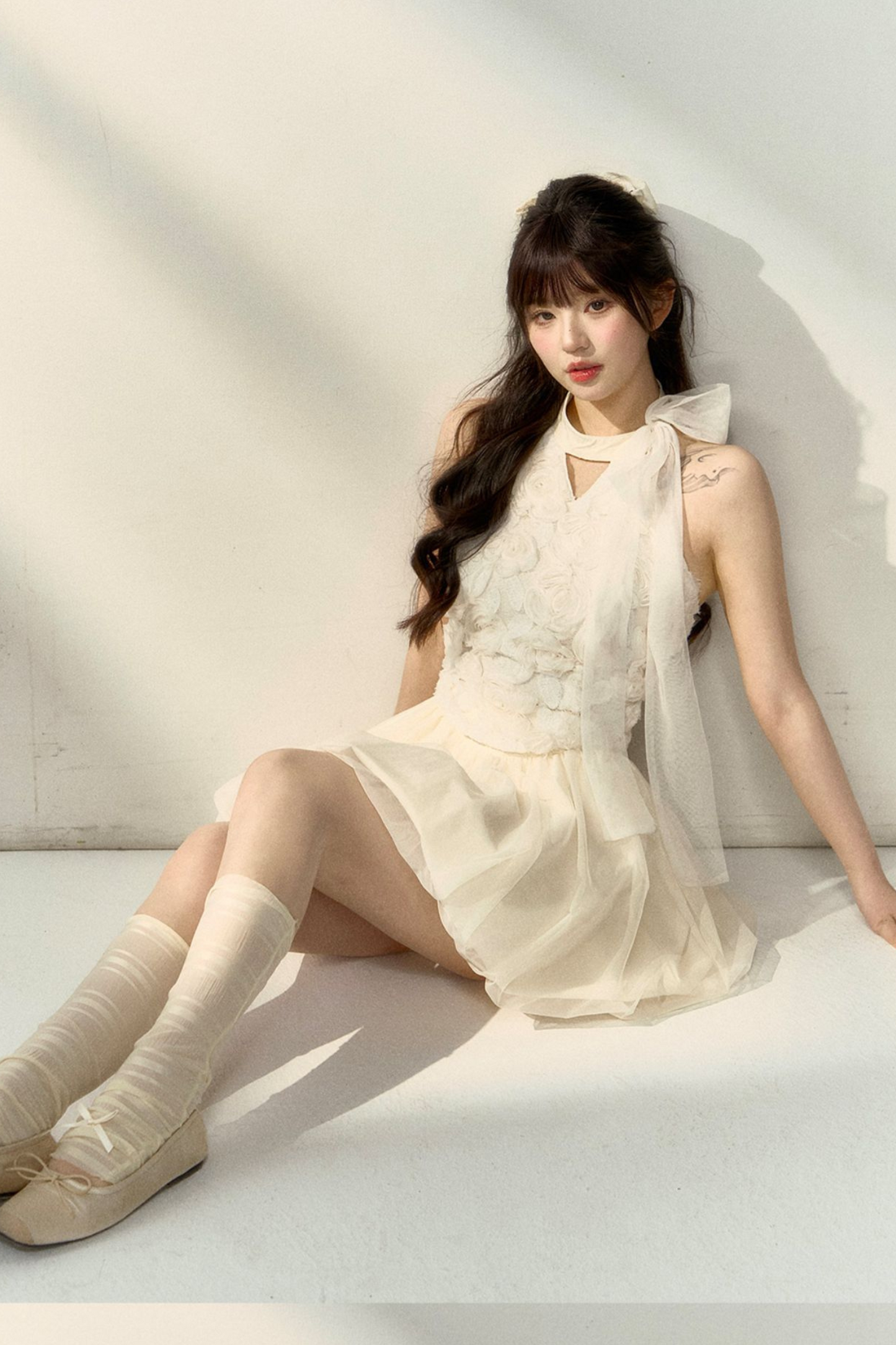 Long + Sweet Sleeveless Short Flower French Skirt Balloon Top
