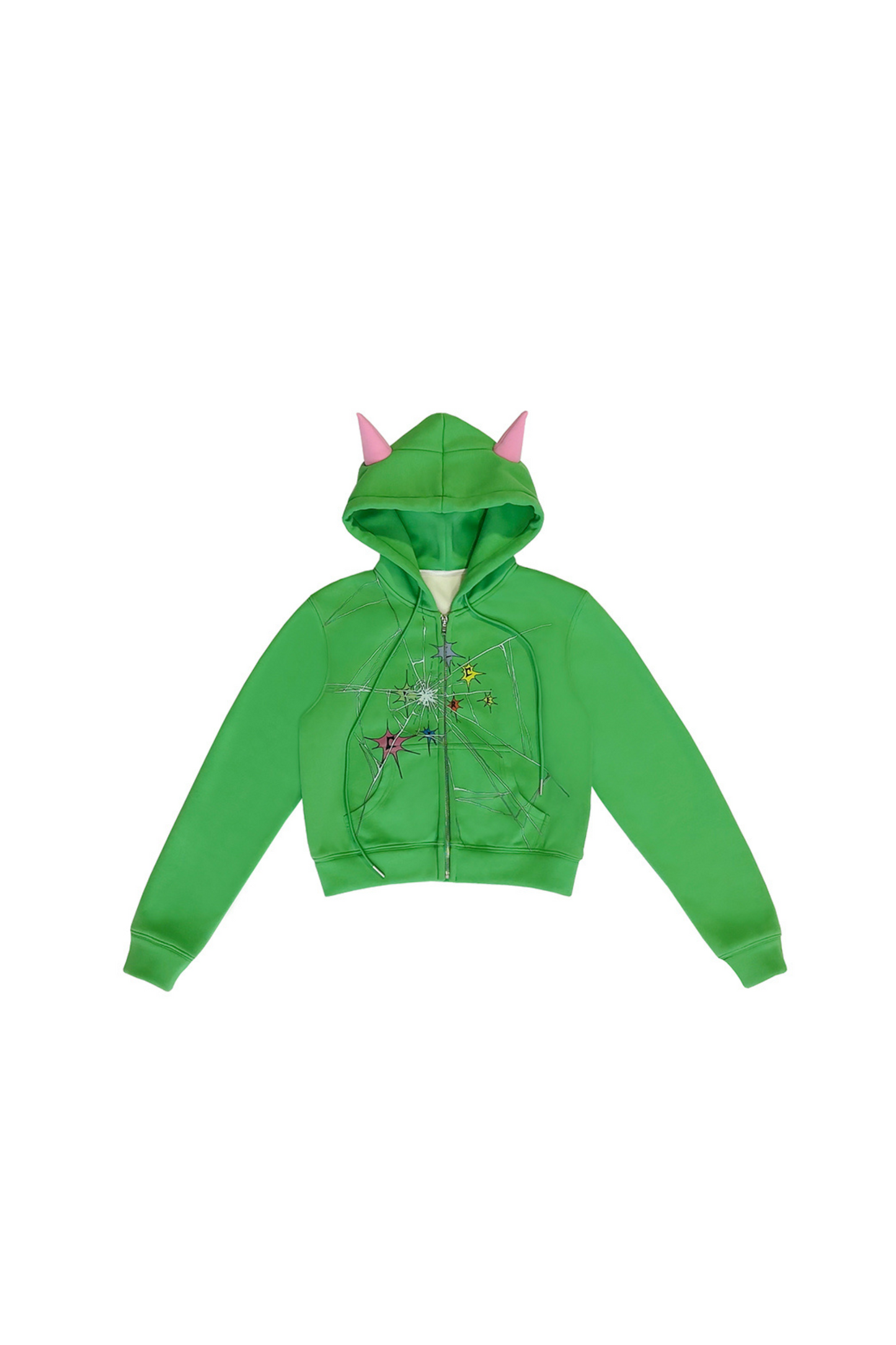 Devil Pointed Crackle Kapuzen-Kurzpullover