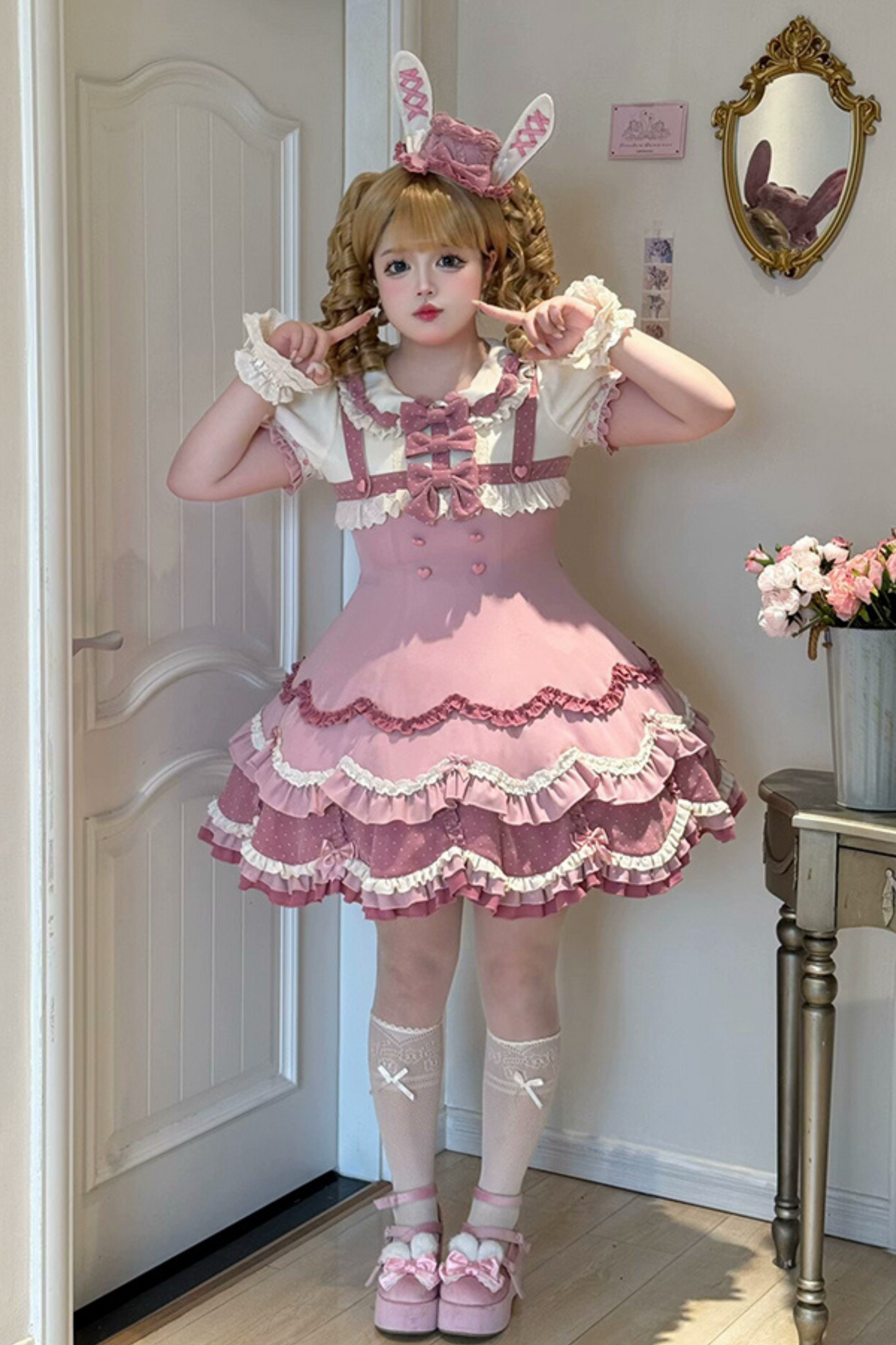 Ohrenkuchen täglich + Kaninchen Kirsche Lolita Bunny Hut Kleid