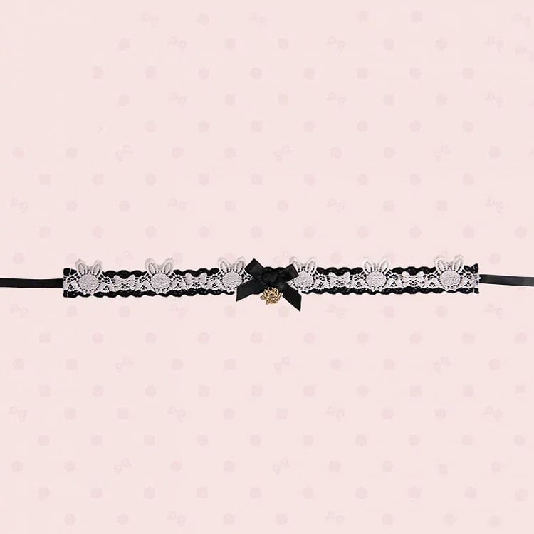 Lace Pink Bunny and White/Black Choker