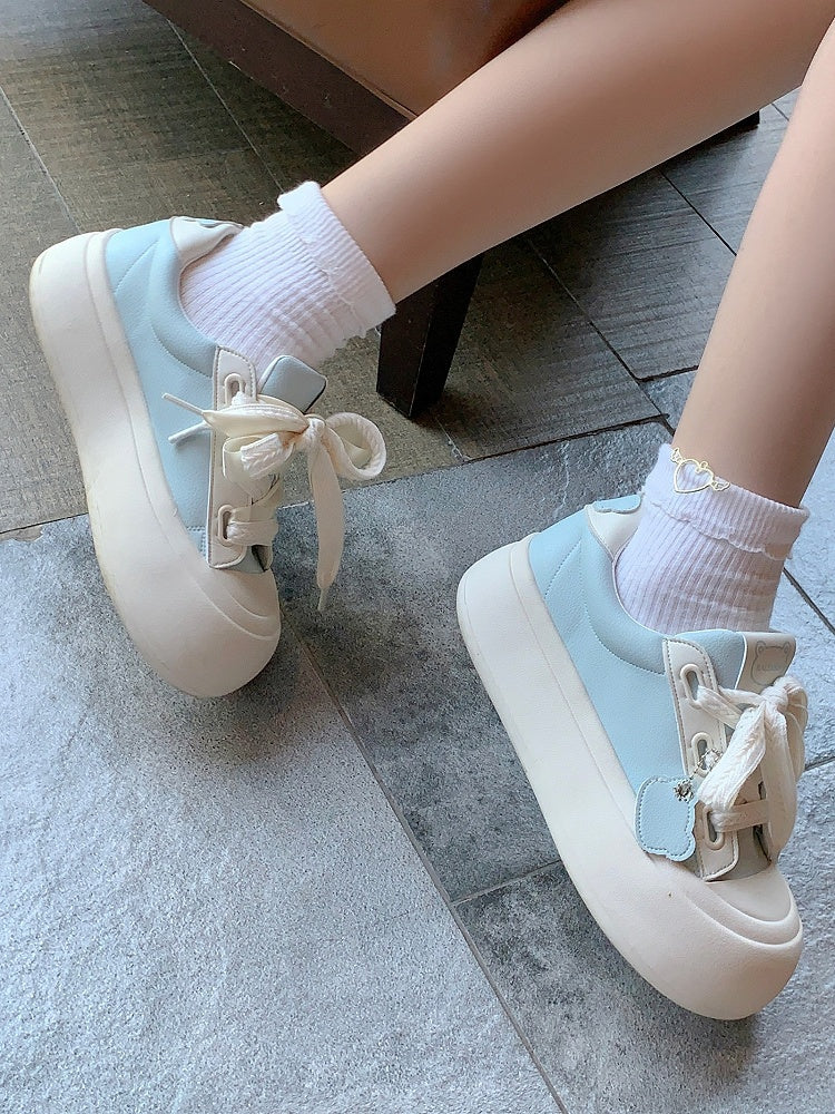 Blue Daily White And Kawaii Applique Teddy Platform Upper Bear Sole Star with