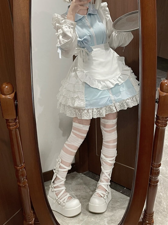 Jirai Kei Tenshi Dress Blue Tiered Ruffles Sun Protection Chiffon Kaiwai