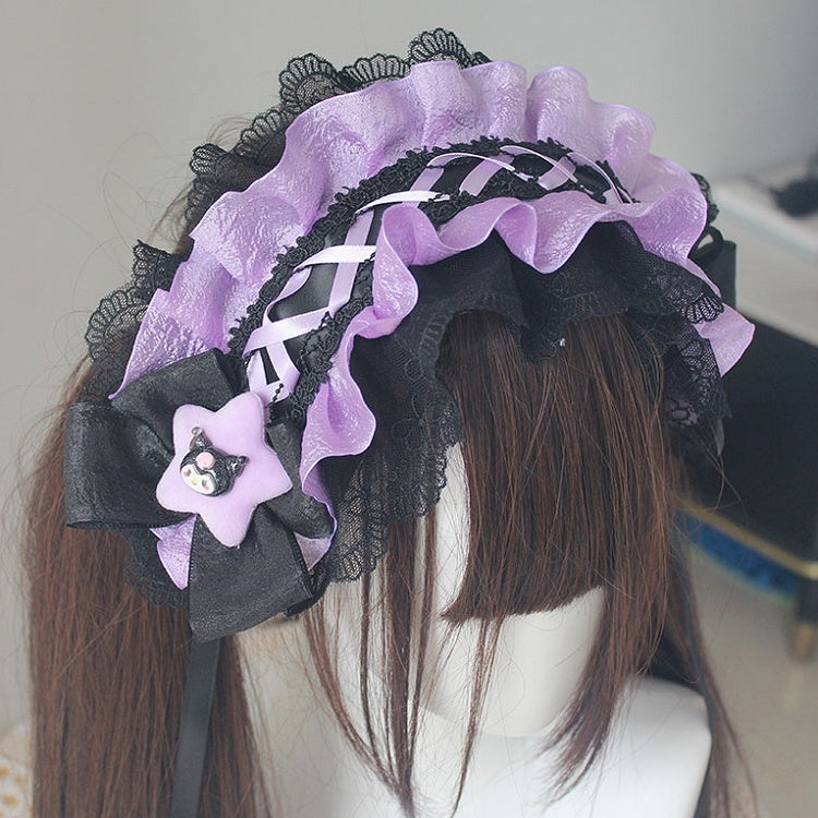 Black And Purple Kuro Vibes Lace-Up Detail Bowknot Hairband