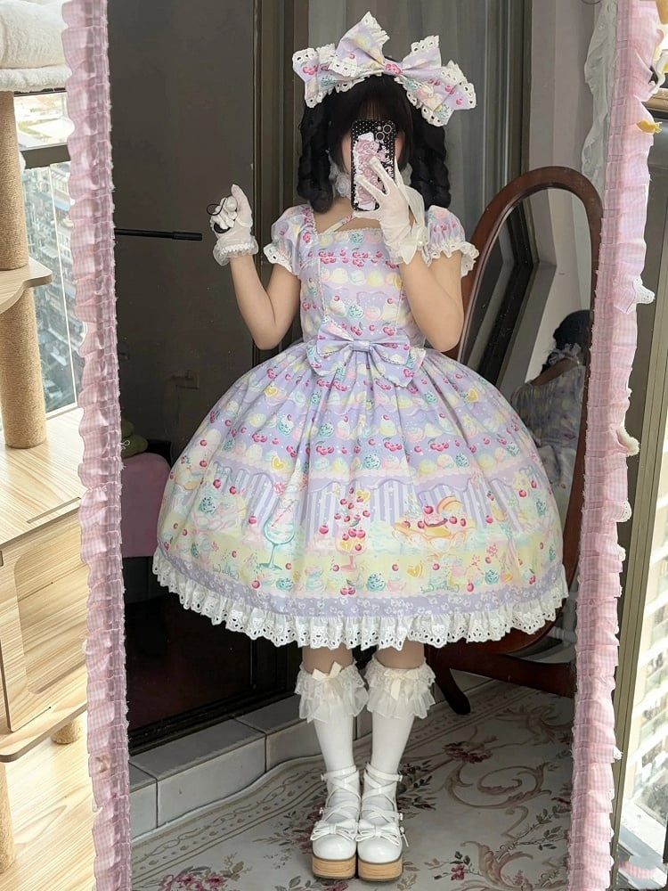 Cherry and Ice Cream Purple Summer Sweet Lolita Dress