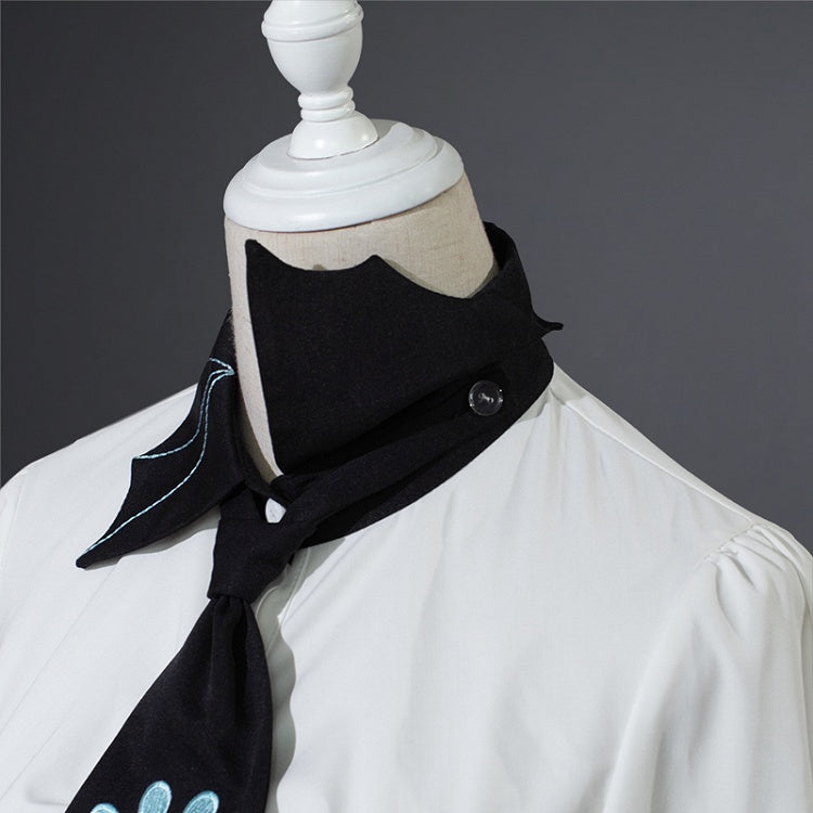 Long Punk Shirt Ruched Rock with Sleeves Tie White