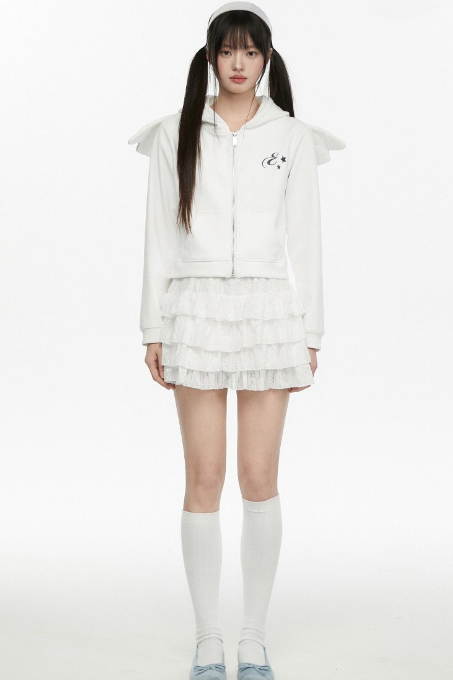 Angel White Wings Short Hoodie Hooded