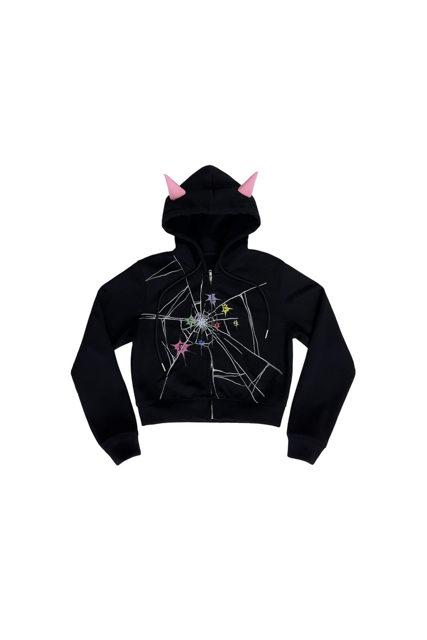 Devil Pointed Crackle Kapuzen-Kurzpullover
