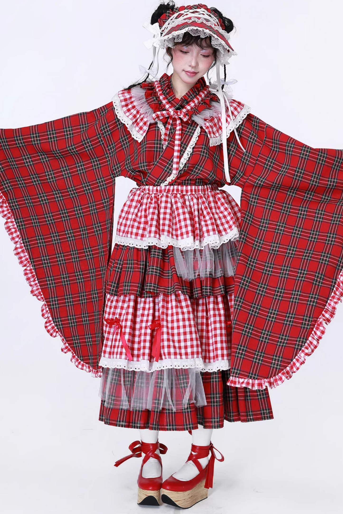 Retro Check Kimono-style Top