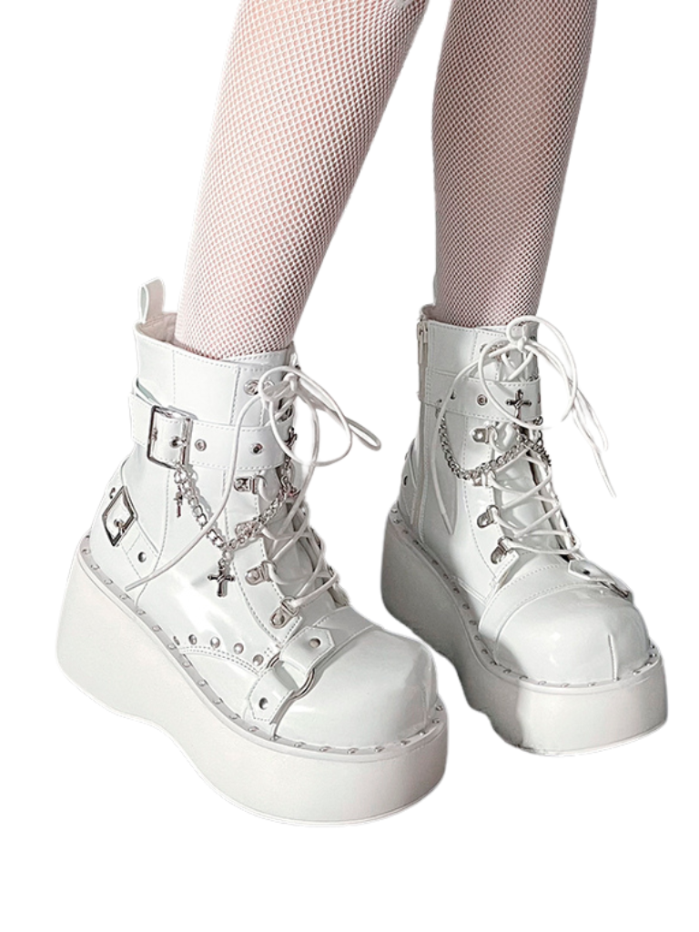 Stiefel Plateau Runde Punk Cross Toe