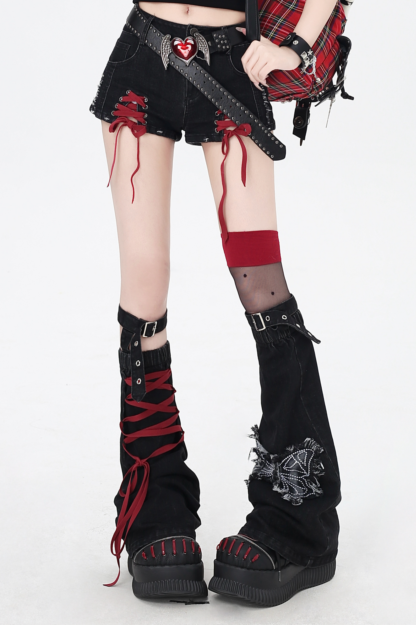 shorts Colored ribbon denim lace-up