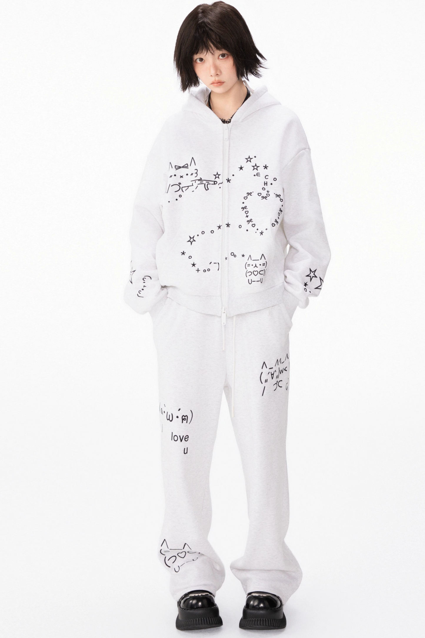 Computer Leg + Straight Hooded Sweatpants Boa Hoodie