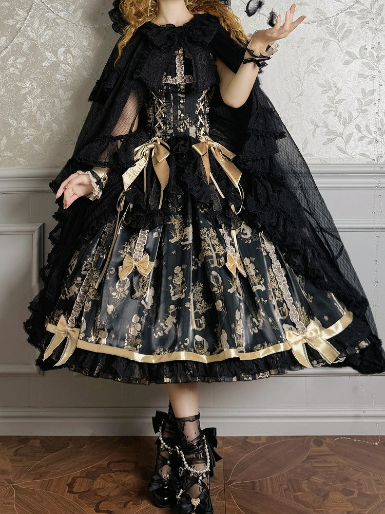 Black Cloak Self-tie Big Neckline Bow