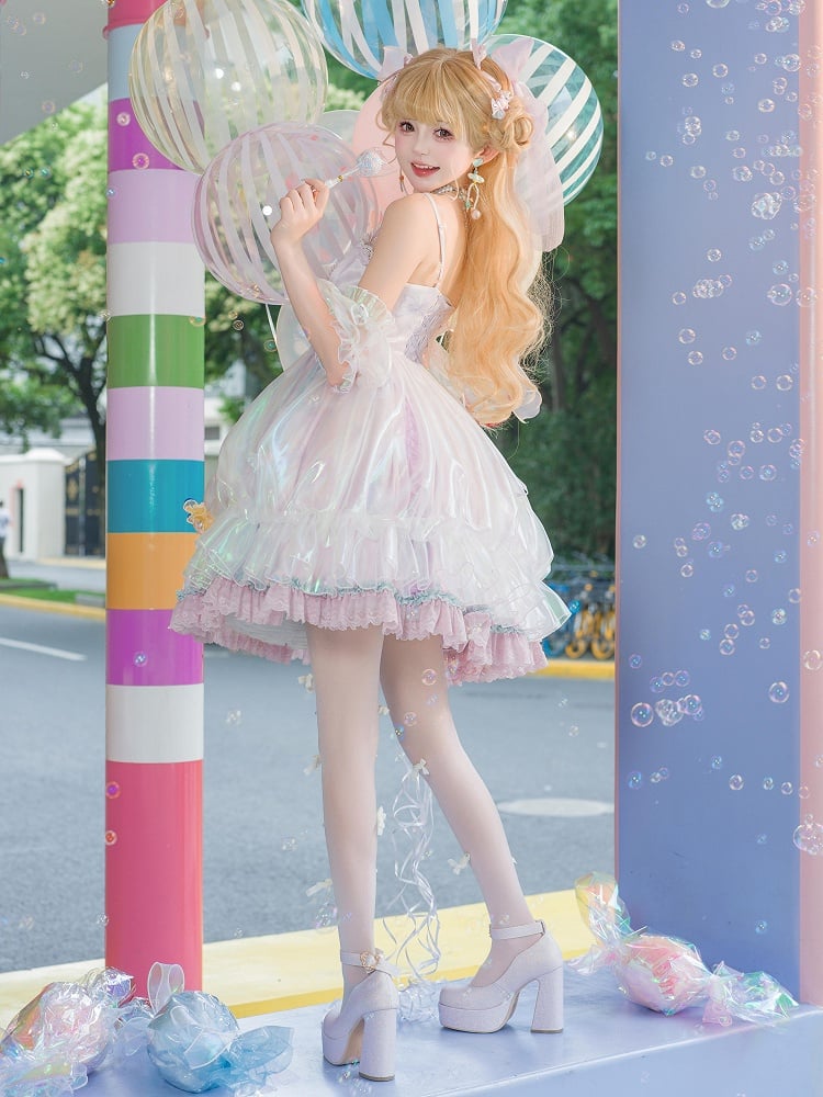 Candy Decorated Purple Straps Bead Dress Sweet JSK and Lolita Spaghetti Light