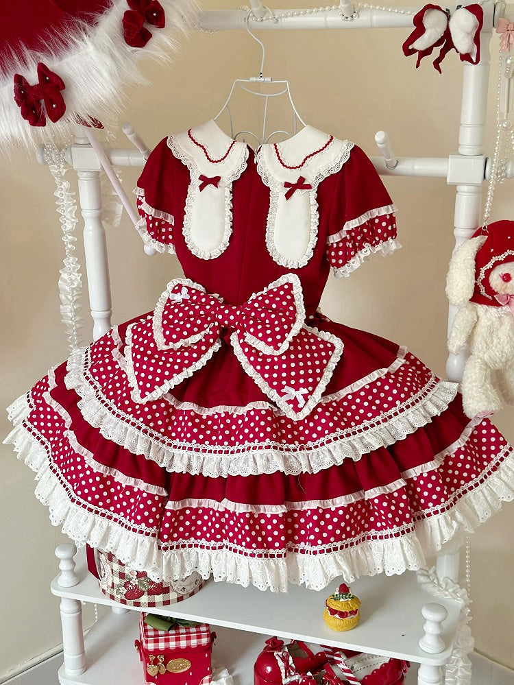 Collar Red Ears Sweet Lolita Dress Dots Bunny Polka Accents Bow Back