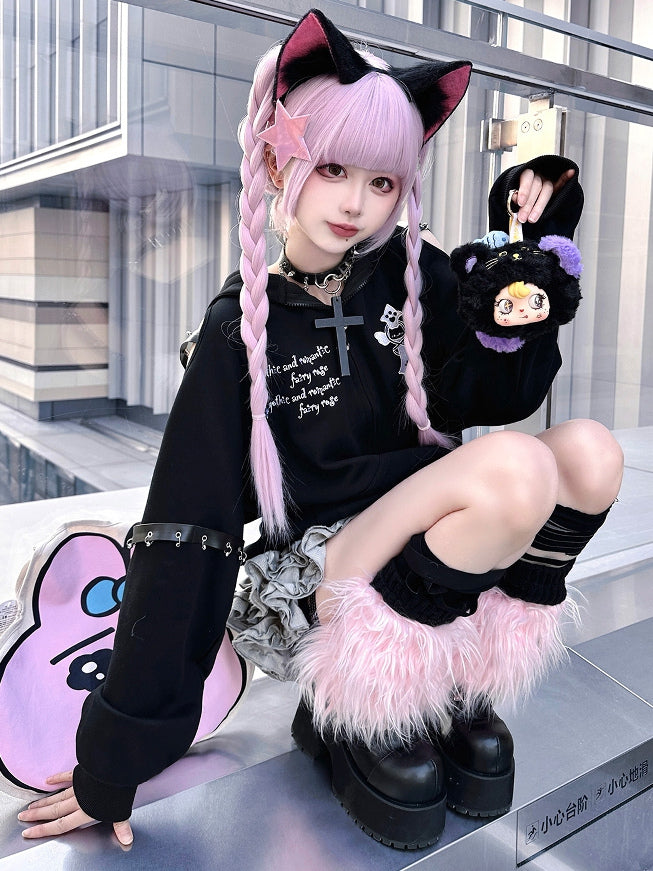 Full Clips 30CM Wig Pink + Short Ponytail With 55CM Bangs Claw Straight Double Braided
