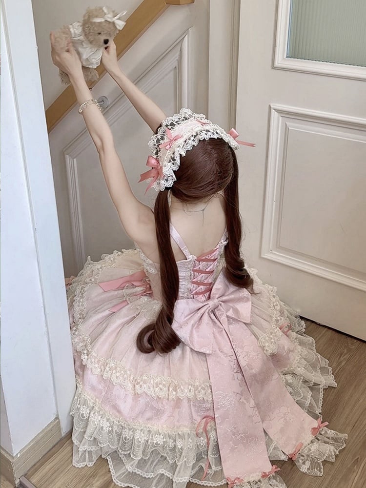 Dress Skirt Decorated Sweet Jumper Lolita Balletcore Pink Bowknots