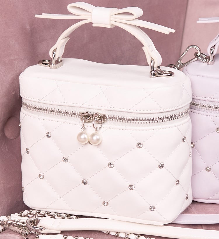Crossbody/Handbag Quilted Decor with Jirai Pink/White/Black Kei Rhinestone