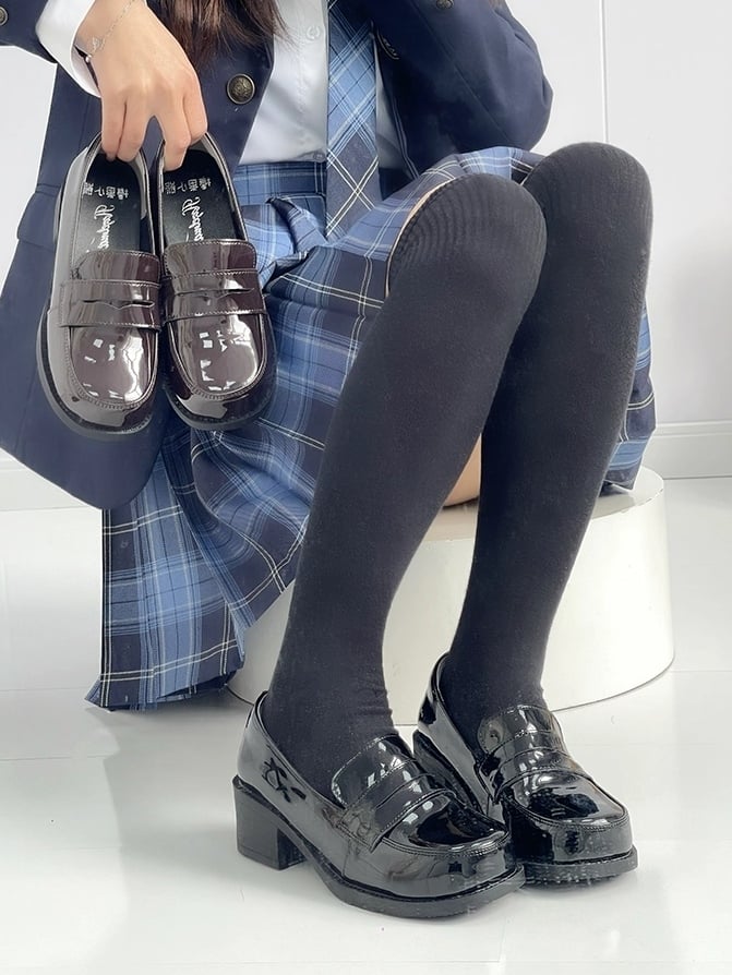 for Slip-On PU Shoes Academic Style Design Mid-Heel Black School -