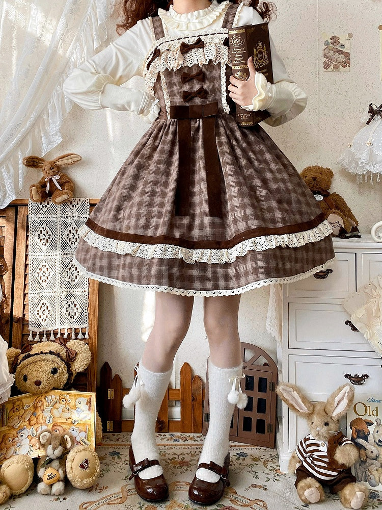 Braunes kariertes süßes Lolita-Kleid