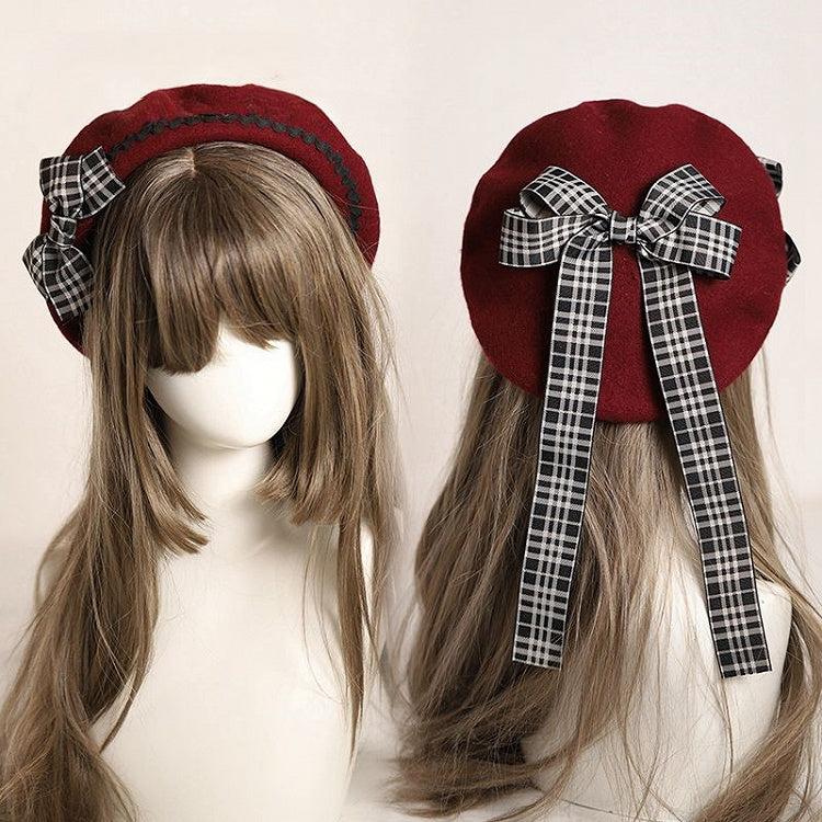 – Bow with Plaid Beret 10 Accents Embellished Options Color