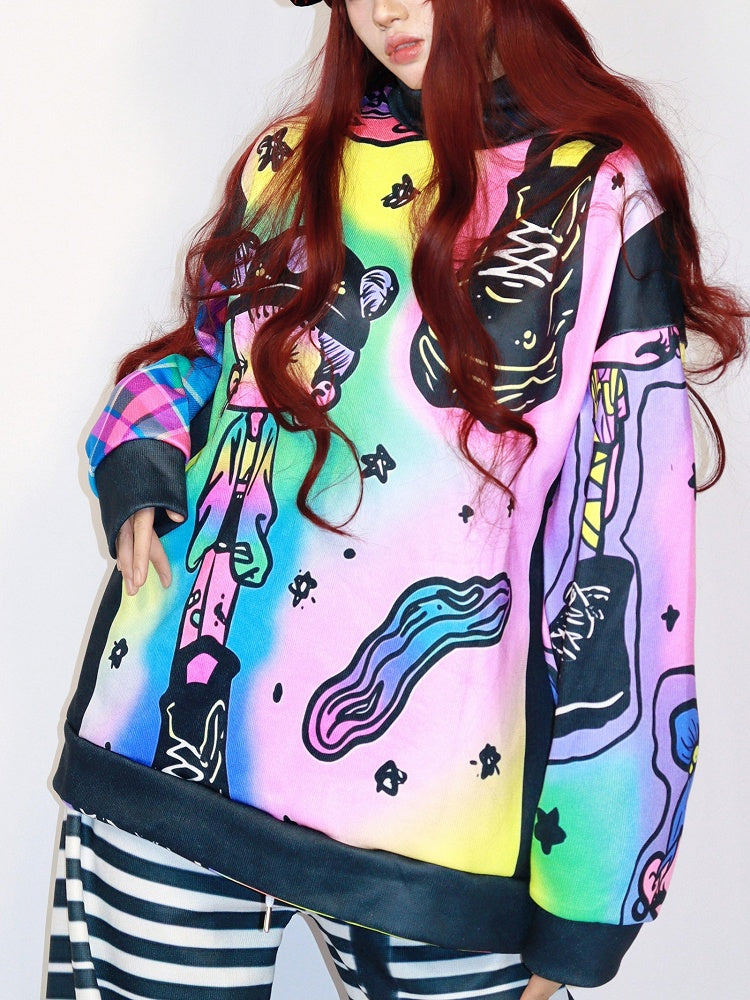 And Sweatshirt Gyaru Sneaker Fashion Colorful Cartoon Print Oversized