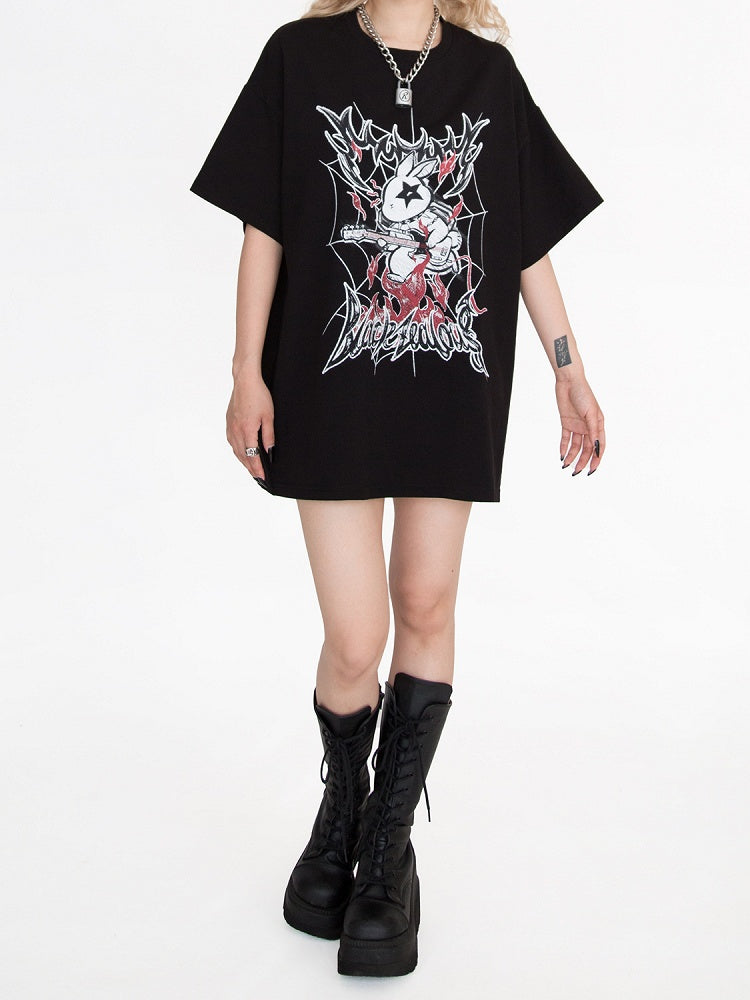 Pop Punk Black Bunny Oversized T-Shirt