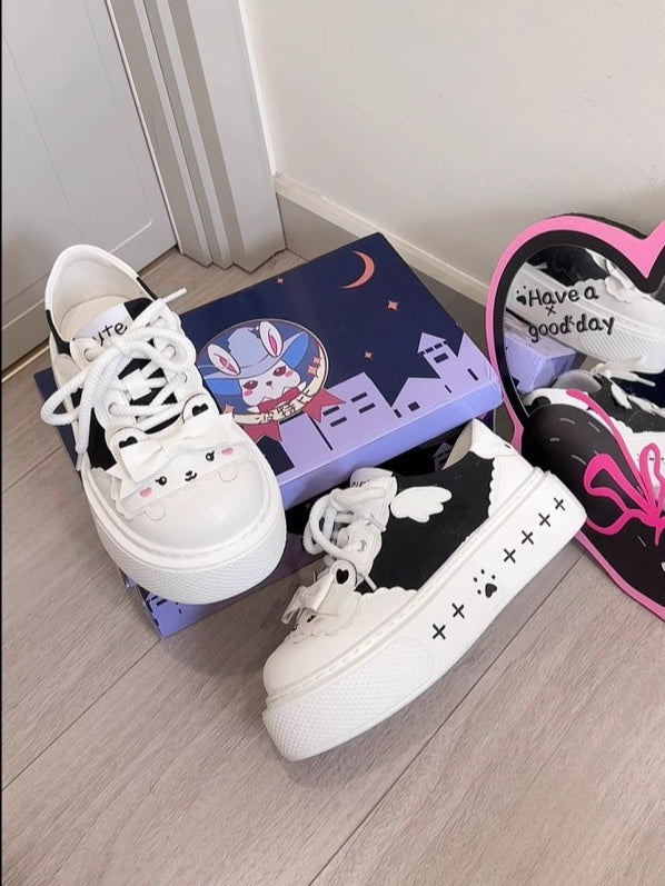 Decor Cute with Shoes Black Canvas White Themed Bow Bunny