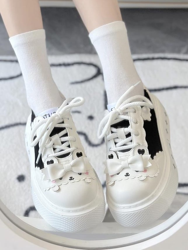 Decor Cute with Shoes Black Canvas White Themed Bow Bunny