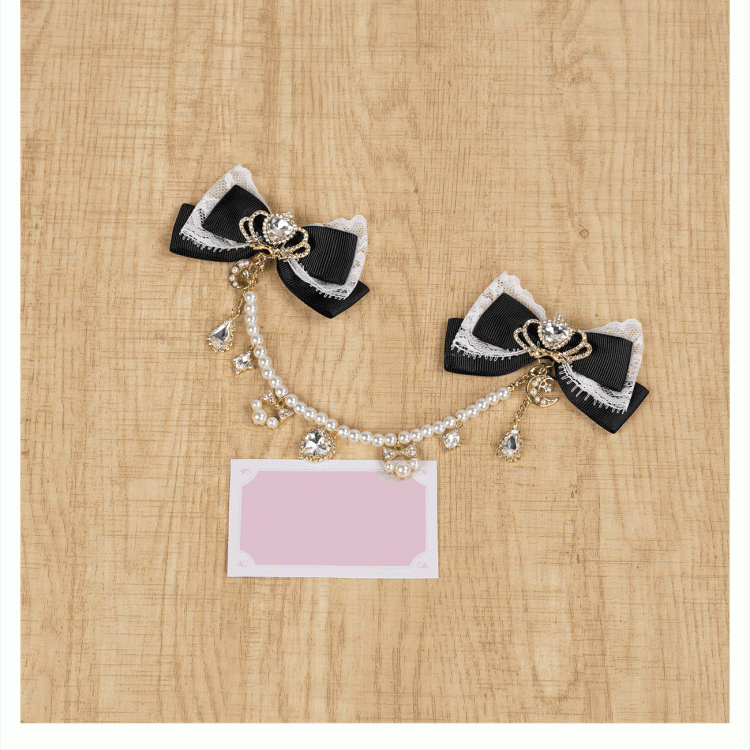 Celestial Collection Moon Options Jirai Kei Bowknot Hairclips with Beaded Chain Gemstone Star 5 Color