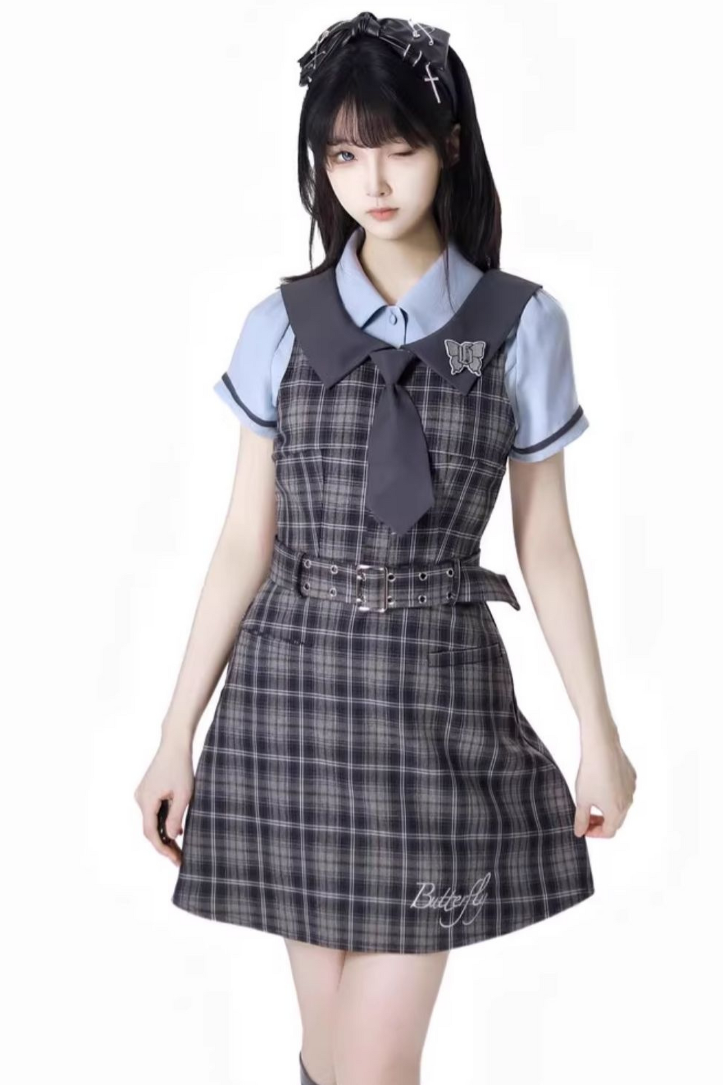 + College short suspender dress bshirt skirt