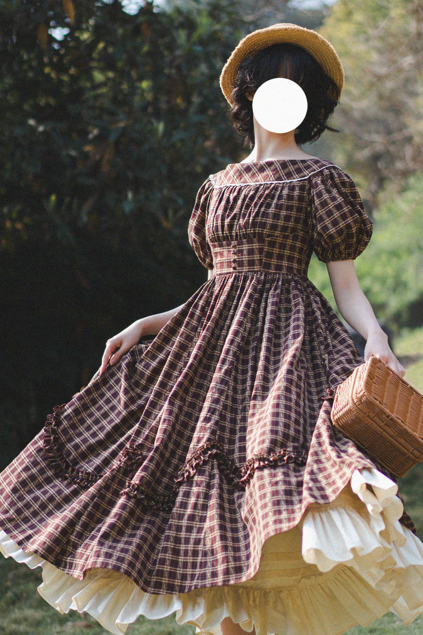 Check Retro Word Lolita Petticoat Dress Forest +