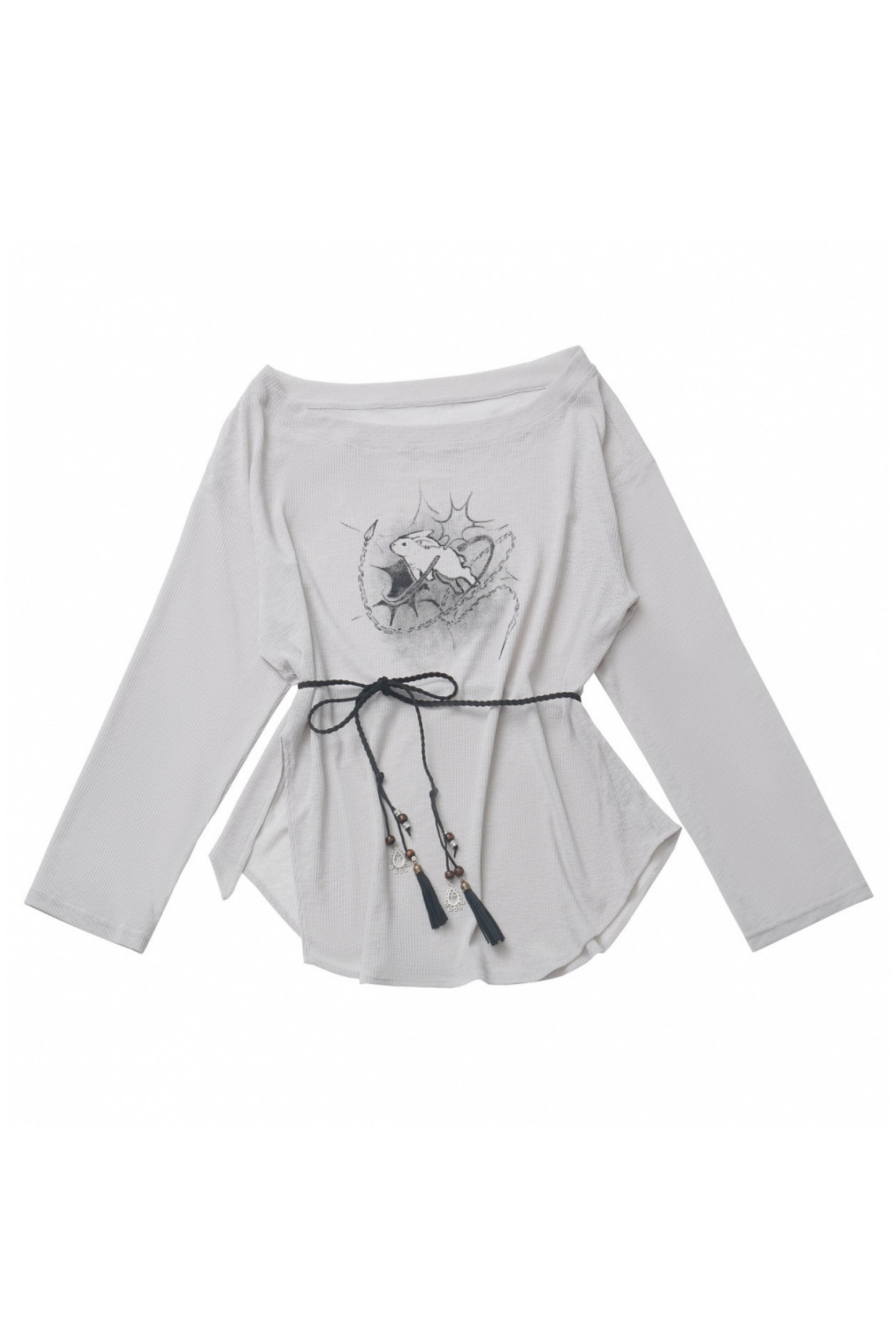 Mode top T-shirt pants wide + design lace-up waist