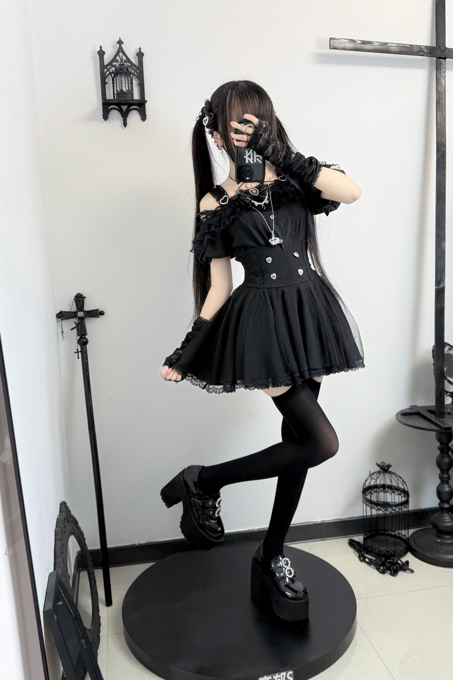 Off-the-shoulder Mine Flared + Skirt Ribbon Reservations Top
