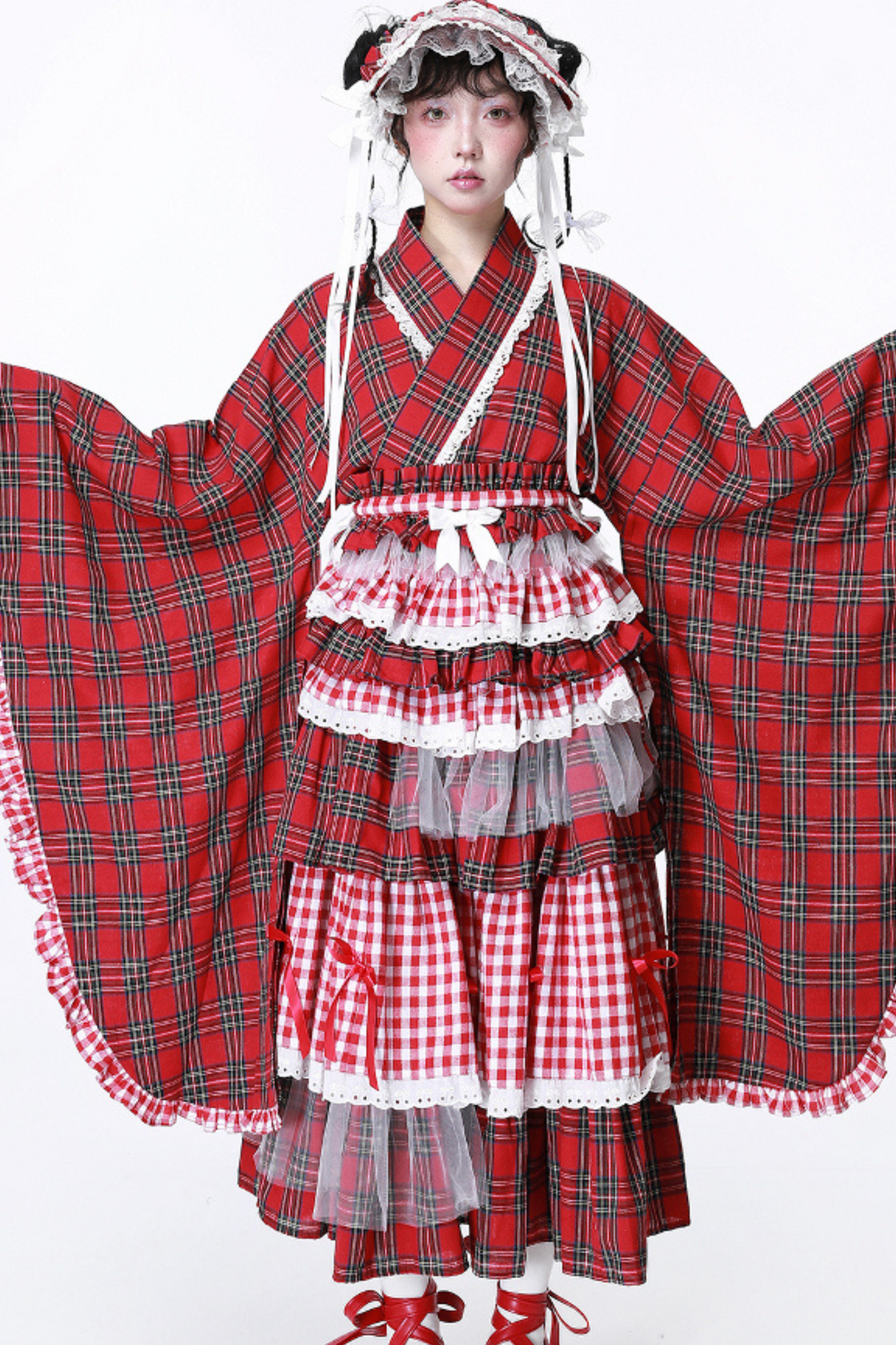 Retro Check Kimono-style Top