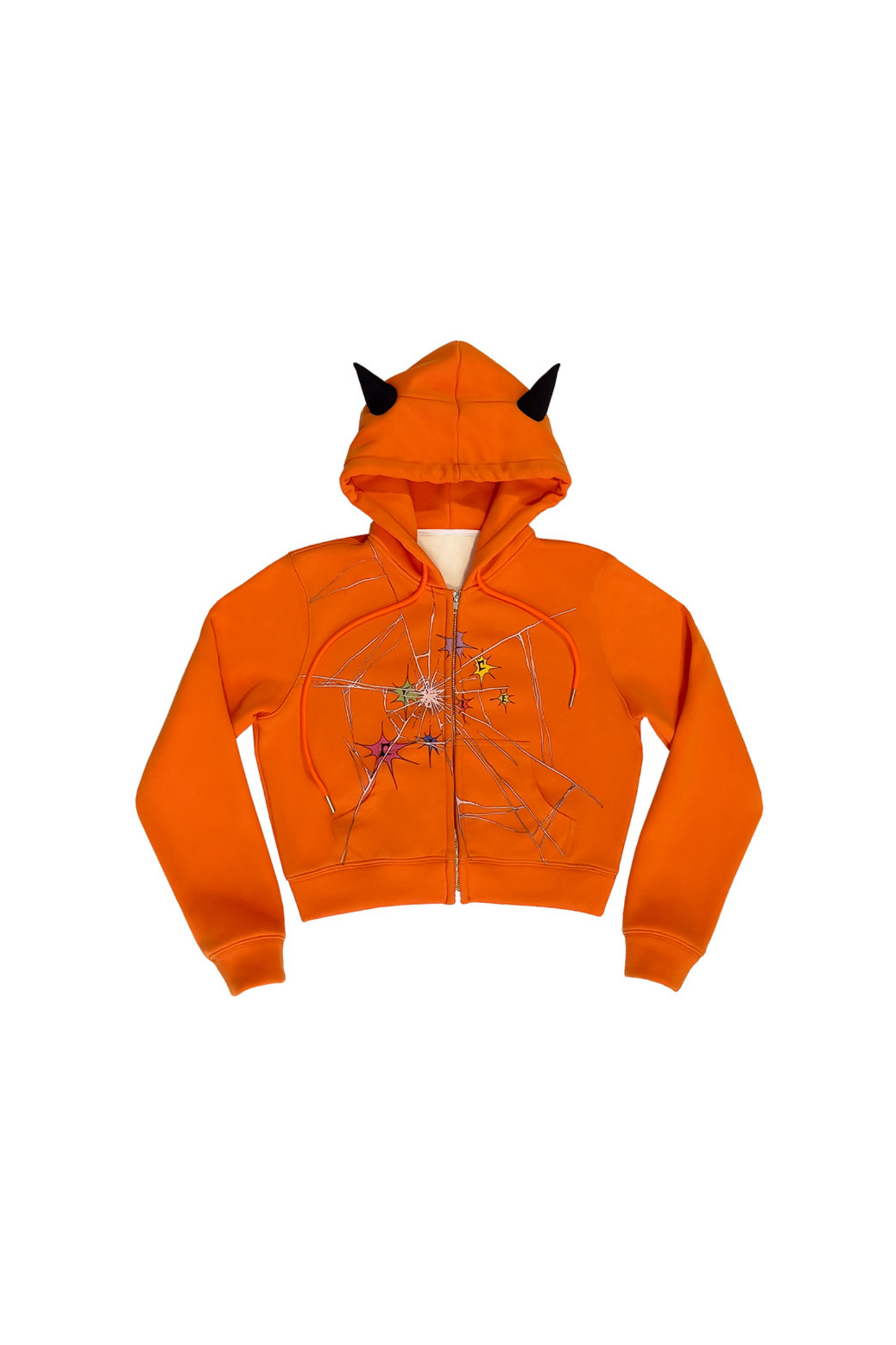 Devil Pointed Crackle Kapuzen-Kurzpullover
