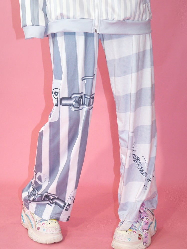 Pants Fashion Pattern Gyaru Gray Straight-leg Striped Cut
